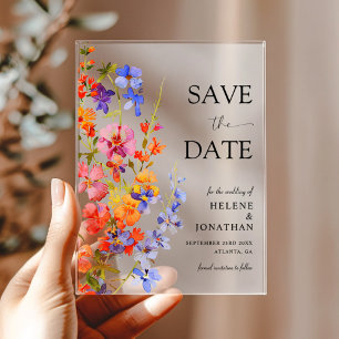 Boho Chic Elegant Wildflower Wedding Save The Date Acrylic Invitations