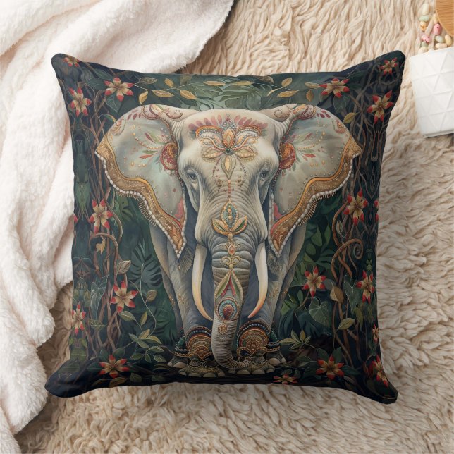 Boho Chic Elephant Bohemian Home Decor Throw Pillow (Blanket)