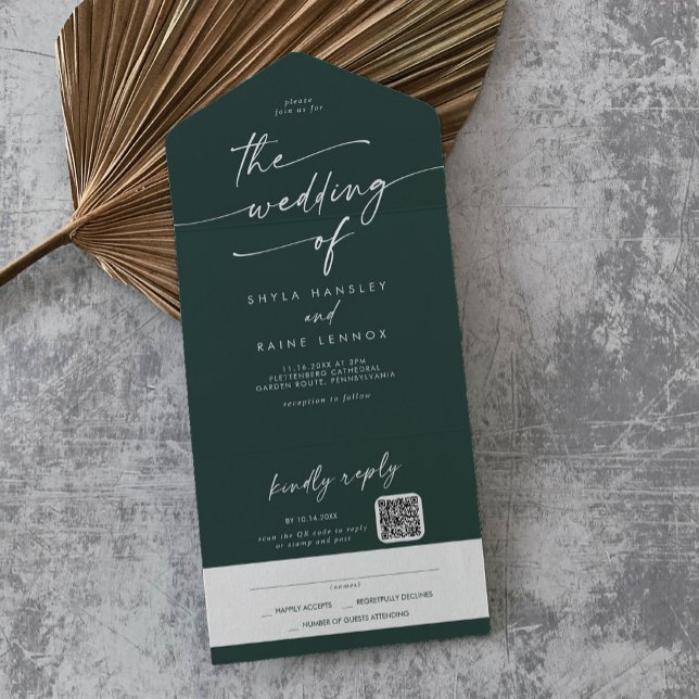 Boho Chic Emerald Green QR Code Mail In Wedding All In One Invitation (Creator Uploaded)