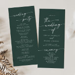 Boho Chic Emerald Green Tea Length Wedding Program<br><div class="desc">This boho chic emerald green tea length wedding program is perfect for a minimalist wedding ceremony. The dark and moody hunter forest green modern bohemian design features simple rustic calligraphy with a unique yet classic style. Personalize your wedding program with you names, wedding date, location, order of service, wedding party...</div>