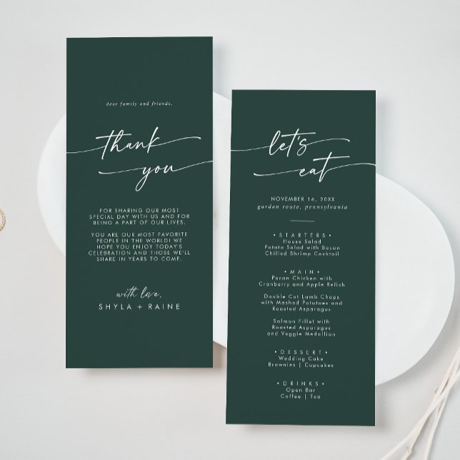 Boho Chic Emerald Green Thank You and Wedding Menu (Creator Uploaded)