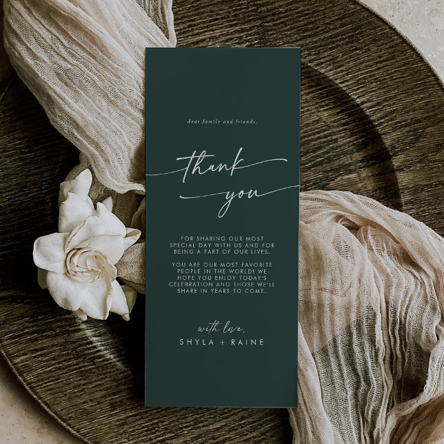 Boho Chic Emerald Green Thank You Place Card (Creator Uploaded)