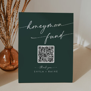 Boho Chic Emerald Green Wedding Honeymoon Fund Pedestal Sign