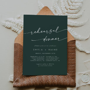 Boho Chic Emerald Green Wedding Rehearsal Dinner Invitation