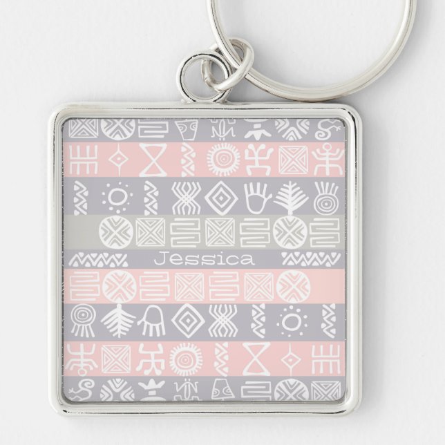 Boho-chic Ethnic Design Personalized Keychain (Front)