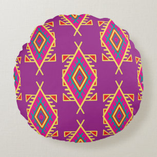 Boho Chic: Ethnic Seamless Ornament Round Pillow