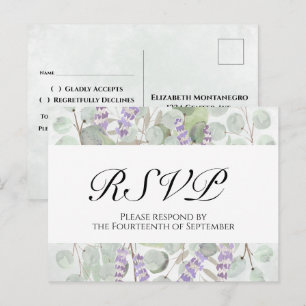 Boho Chic Eucalyptus & Lavender Wedding RSVP Postcard