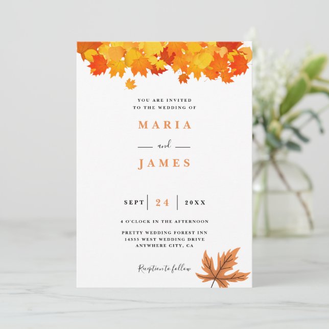 Boho Chic Fall Wedding Invitation (Standing Front)