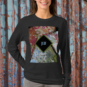 Boho Chic faux Embroidered Floral Personalized T-Shirt
