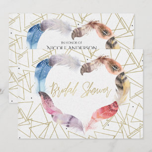 Boho Chic Feather Heart Bridal Douche Invitations