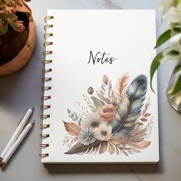 Boho Chic Feathers and Flowers Notebook For Her