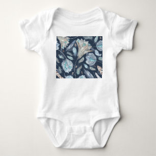 Boho Chic Feathers Flowers: Watercolor Dark Blue P Baby Bodysuit