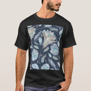 Boho Chic Feathers Flowers: Watercolor Dark Blue P T-Shirt