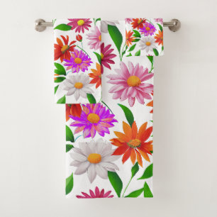 Boho Chic Fleurs multicolores avec feuilles sur fo