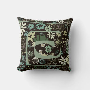 Boho Chic Floral Abstract Snake   Sage Green Throw Pillow