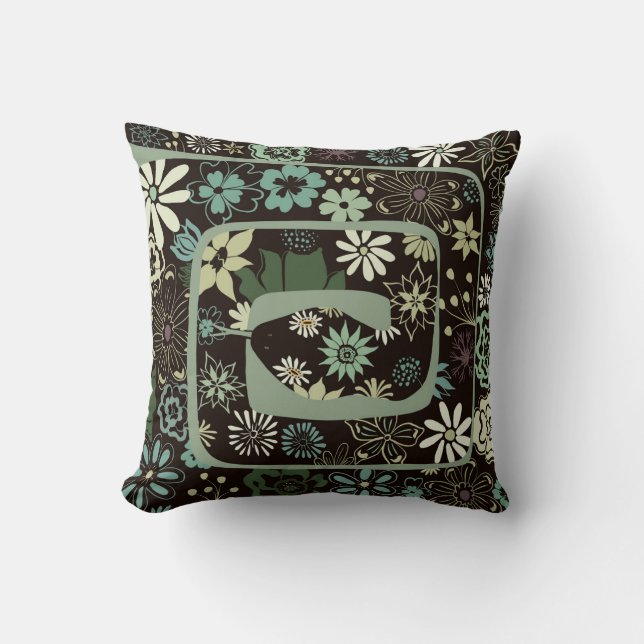 Boho Chic Floral Abstract Snake | Sage Green Throw Pillow (Front)