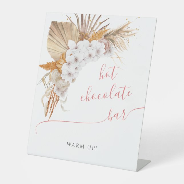 Boho Chic Floral Baby Shower Hot Chocolate Bar Pedestal Sign (Front)