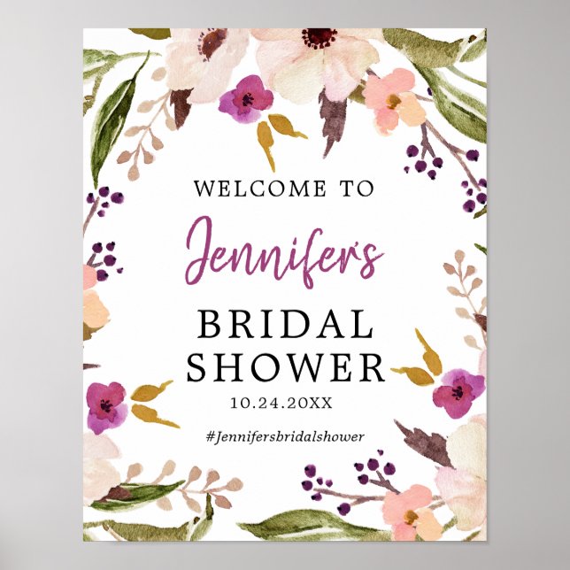 Boho Chic Floral Bridal Shower Welcome Poster (Front)