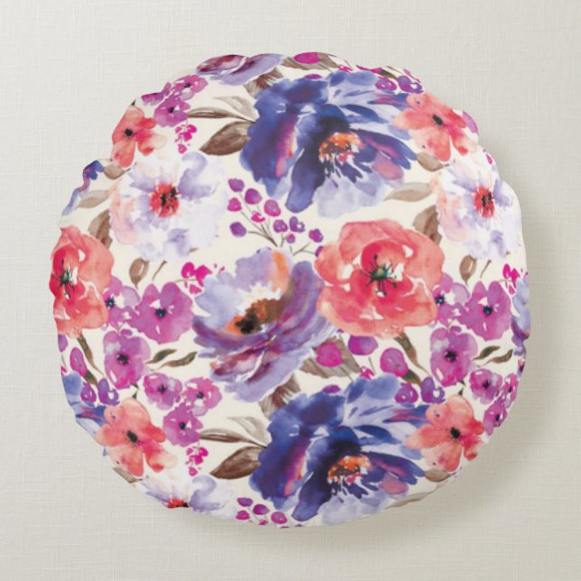 BoHo-Chic Floral Design Round Pillow (Front)