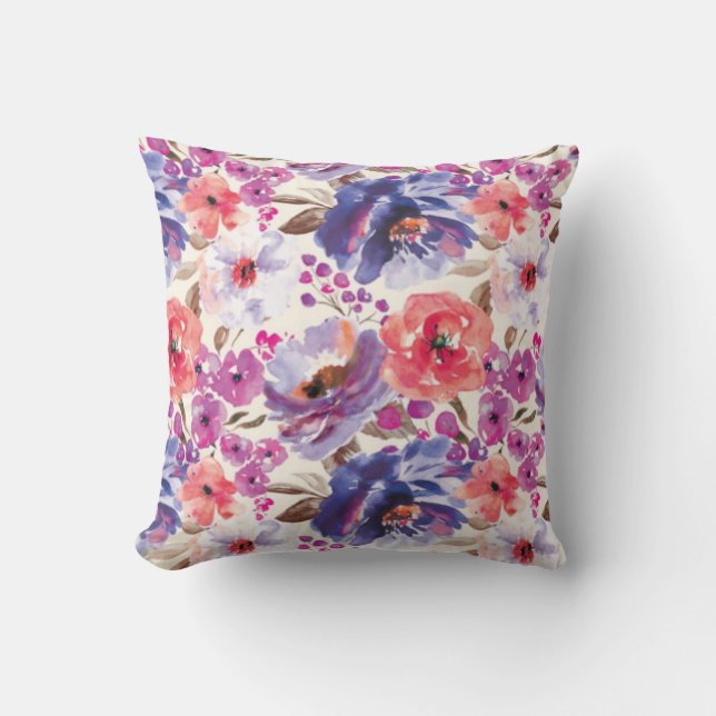 BoHo Chic Floral Design Throw Pillow (Front)