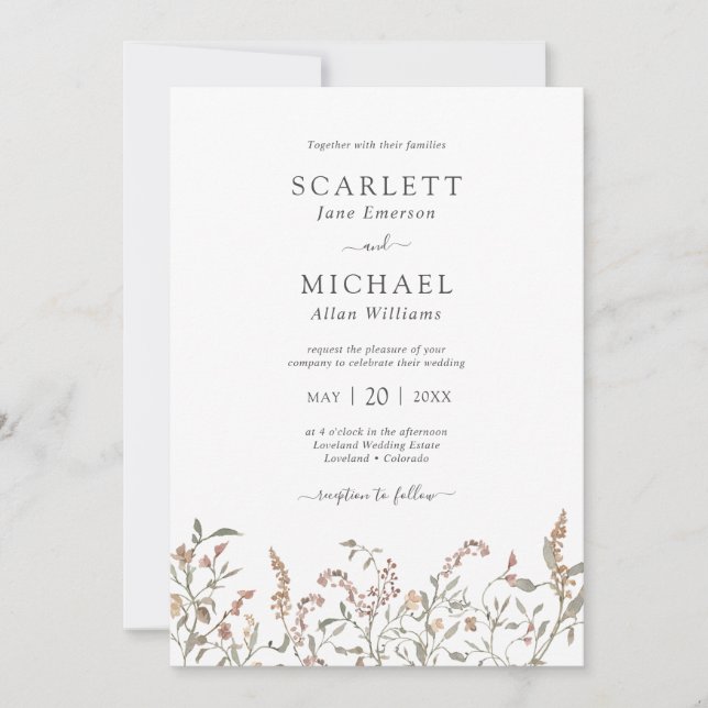 Boho Chic Floral Faire-part de mariage (Devant)