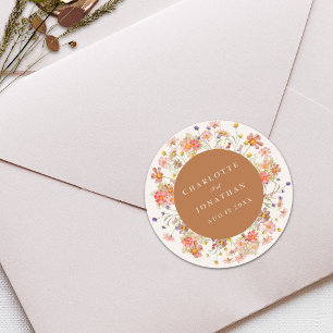Boho Chic Floral Fall Wedding Classic Round Sticker
