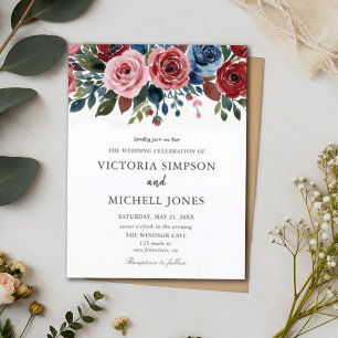 Boho Chic Floral Garden Roses Wedding Invitation Postcard