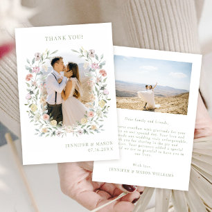Boho Chic Floral Greenery Wedding Photo Thank You Card