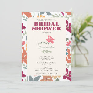 Boho Chic Floral Mid Century Retro Bridal Shower Invitation