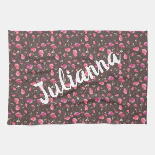 Boho Chic Floral Pattern Pink Brown Personalized  Kitchen Towel