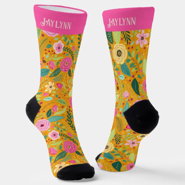 Boho Chic Floral Personalized Socks (Angled)