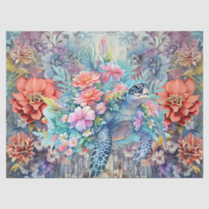 Boho Chic Floral Sea Turtle Decoupage Tissue Paper