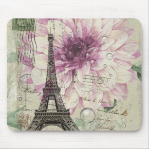 Boho Chic floral Vintage Paris Eiffel Tower Mouse Pad