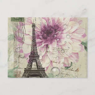 Boho Chic floral Vintage Paris Eiffel Tower Postcard