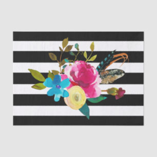 Boho Chic Floral Watercolor & Stripes Wedding Tissue Paper
