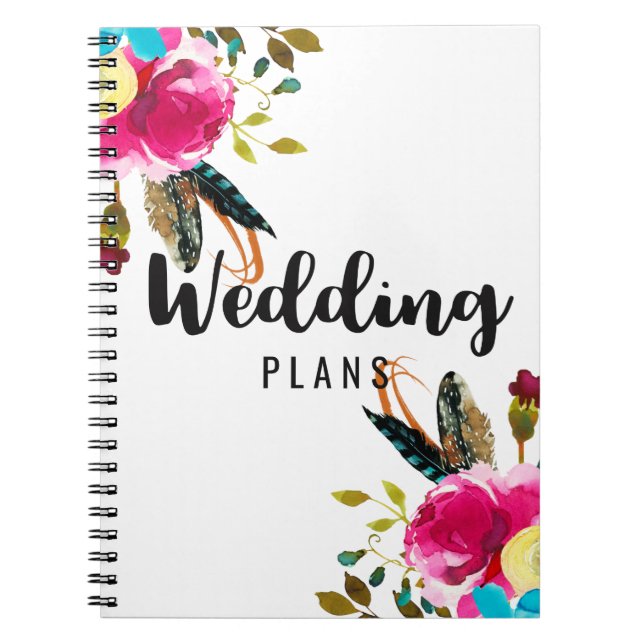 Boho Chic Floral Watercolor Wedding Planner Notebook (Front)
