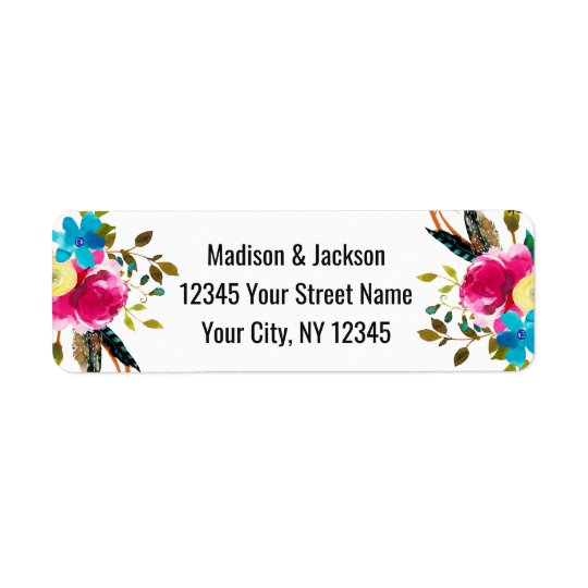 Boho Chic Floral Watercolor Wedding Return Address Return Address Label