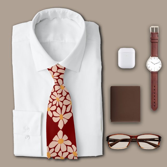 Boho Chic Florals Maroon Personalize Initial Tie (Creator Uploaded)