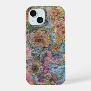 Boho Chic Flower Garden Watercolor Painting iPhone 15 Case