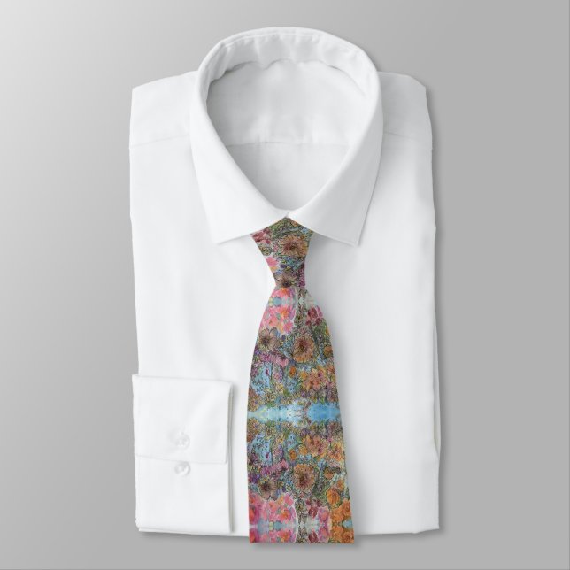 Boho Chic Flower Garden Watercolor Painting Tie (Tied)