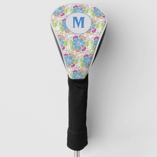 Boho Chic Flower Lady Monogram Stylish Golf Balls Head Cover (Front)