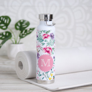 Boho Chic Flowers & Butterflies Monogrammed Water Bottle