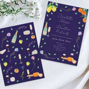 Boho Chic French Wine and Cheese Engagement Party Invitation