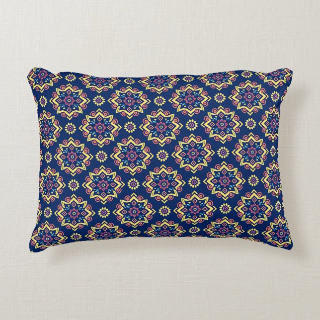 Boho Chic Geometric Floral Pattern Accent Pillow (Front)