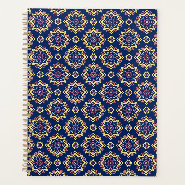 Boho Chic Geometric Floral Pattern Planner (Front)