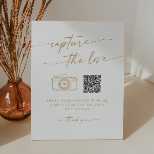 Boho Chic Gold and White Capture the Love Wedding Pedestal Sign