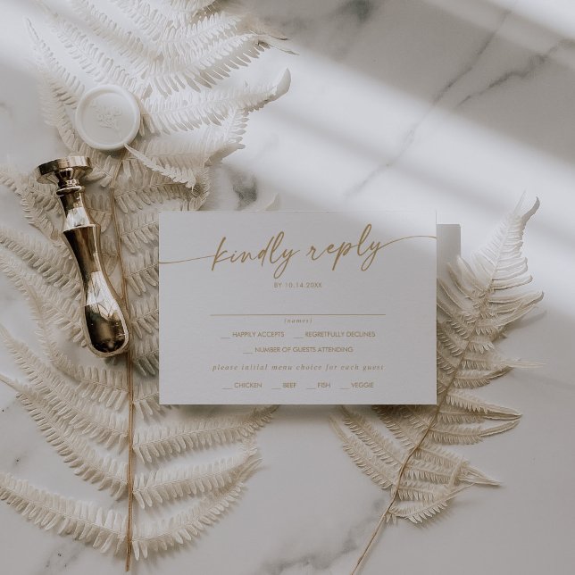 Boho Chic Gold and White Menu Choice RSVP Card (Creator Uploaded)