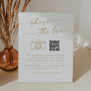 Boho Chic Gold and White Share the Love QR Code Pedestal Sign
