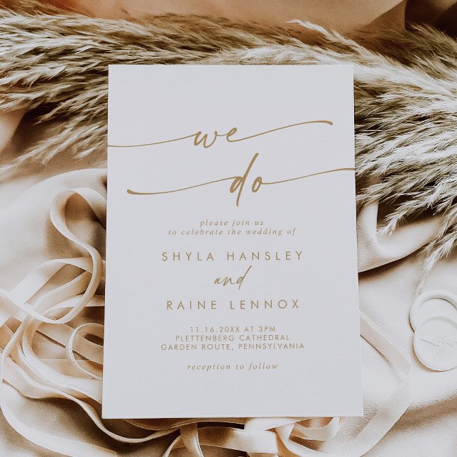 Boho Chic Gold and White We Do Wedding Invitation (Creator Uploaded)