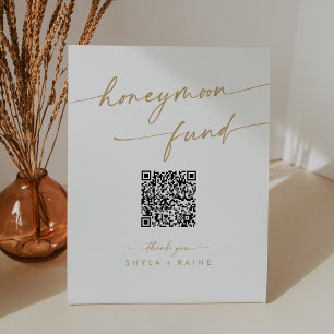 Boho Chic Gold and White Wedding Honeymoon Fund Pedestal Sign